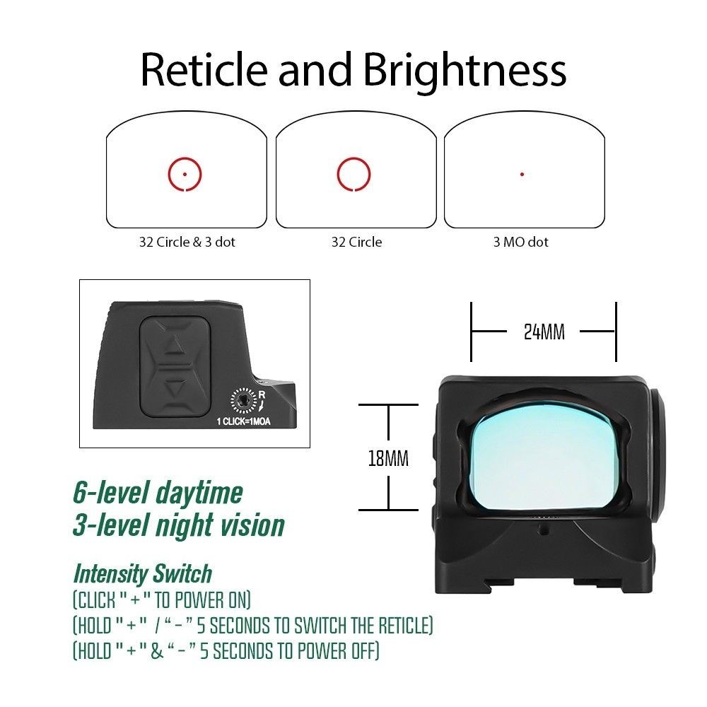 1×24 Solar Enclosed Red Dot – ACRO, IPX7 | USEEIN