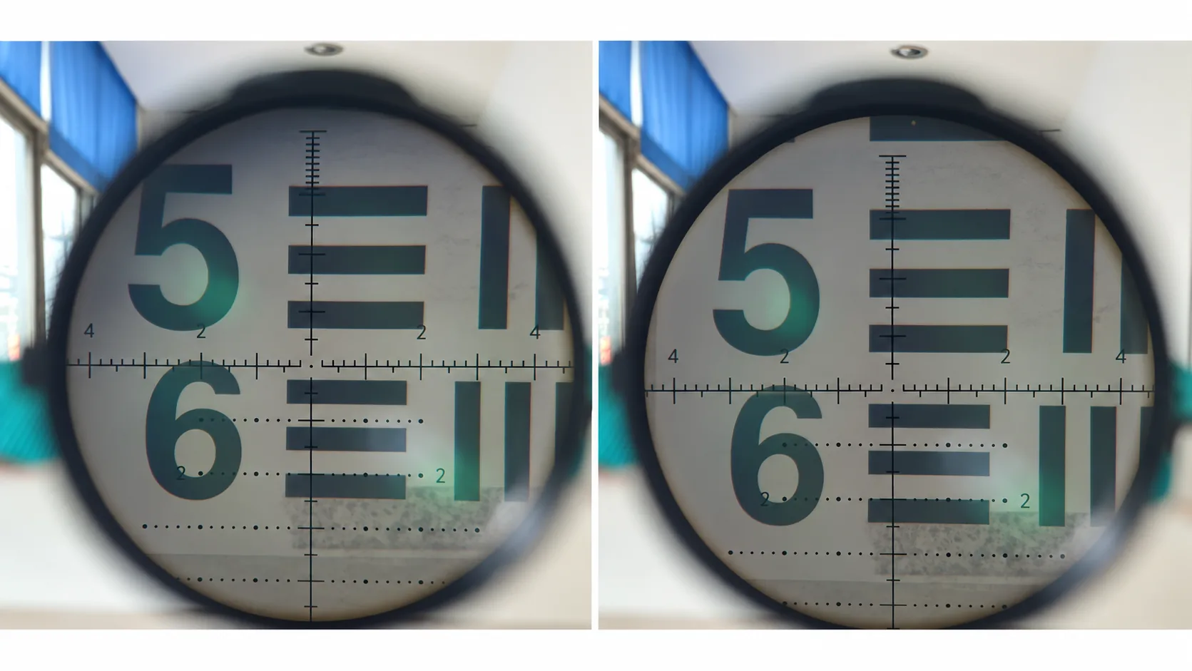 Real through-the-scope comparison captured at lower and higher magnification